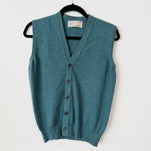 Vintage Scott & Charters 100% Pure Cashmere Teal Button Sleeveless Vest - Medium